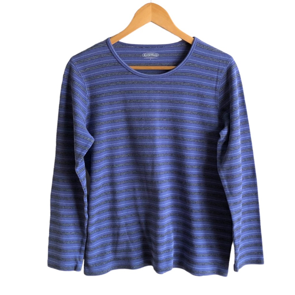 Northern Reflections Waffle Knit Striped Tee Large Purple - Picture 9 of 9